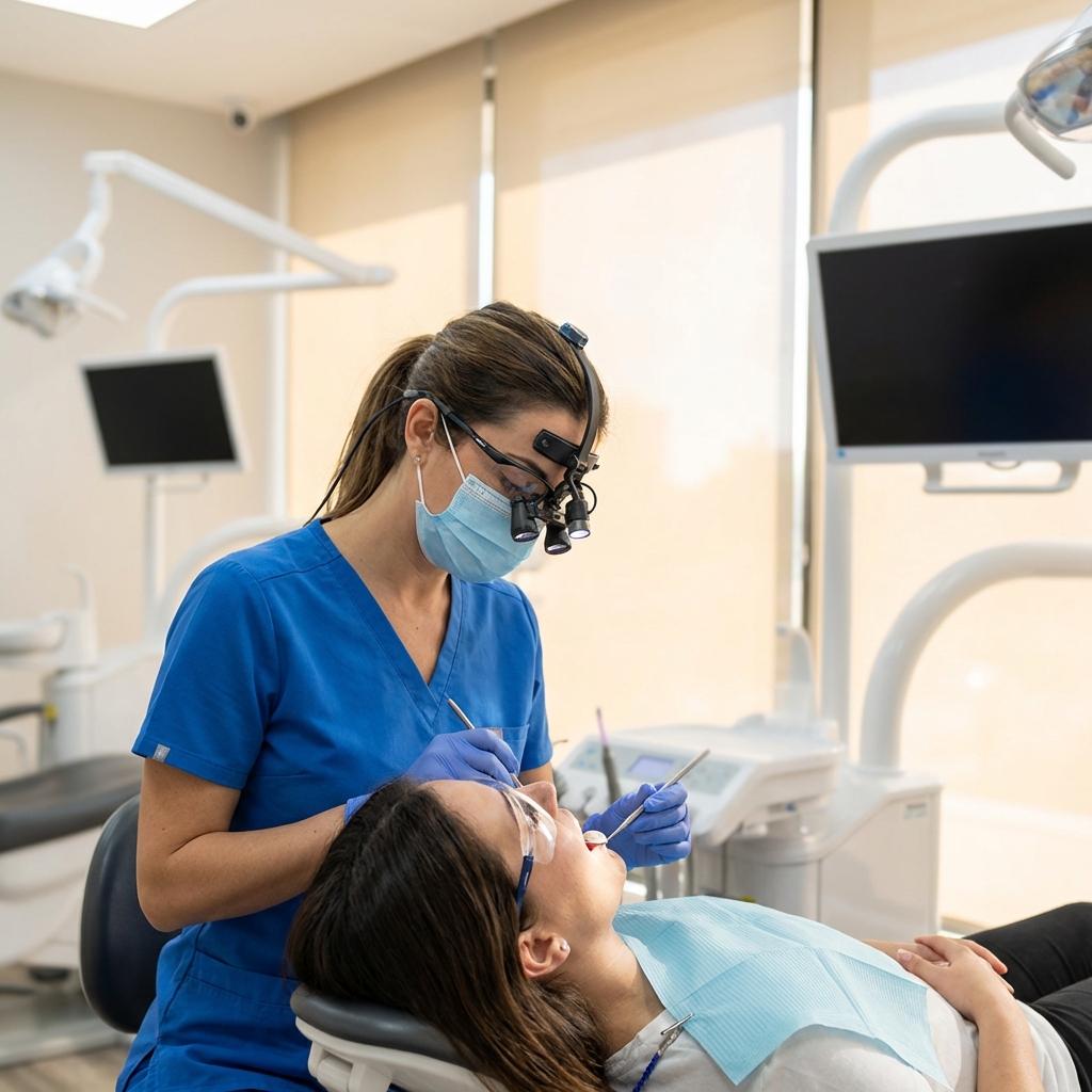 Dentista examinando a un paciente